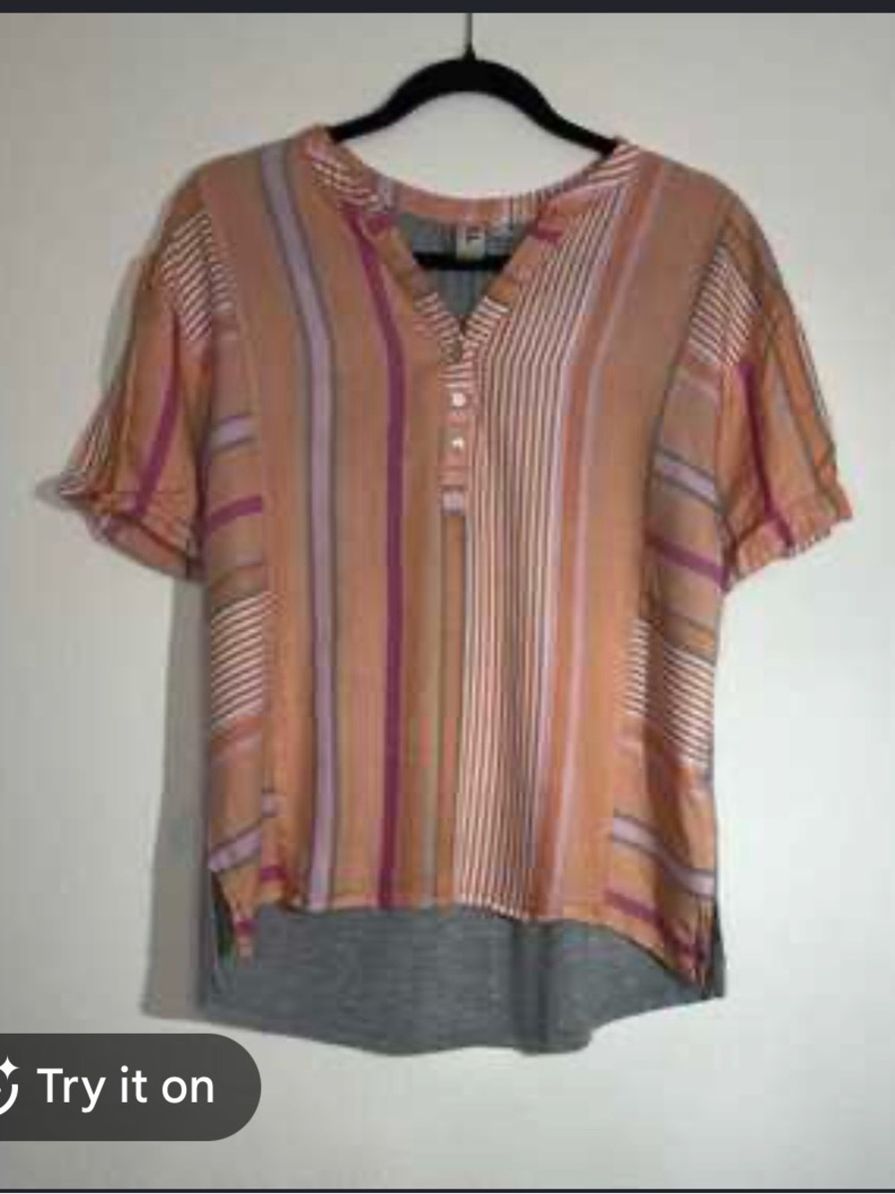Anthropologie Striped V-Neck Short Sleeve Top in Peach and Lavender